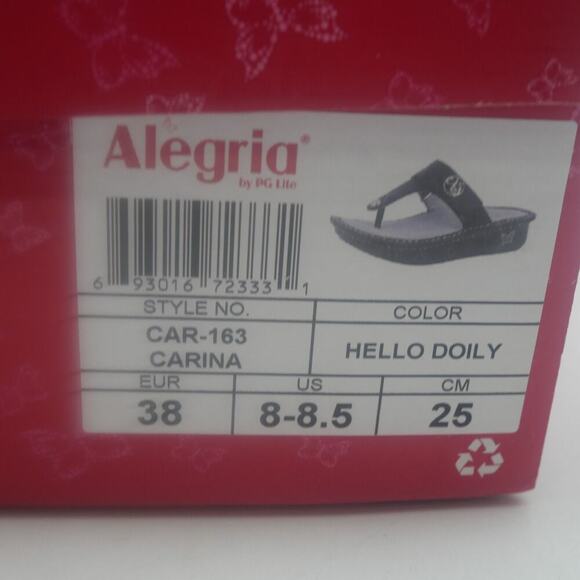 NEW Alegria Women's 8.5-9 Carina Thong Sandals Hello Doily BLACK Size 38 - Picture 15 of 16
